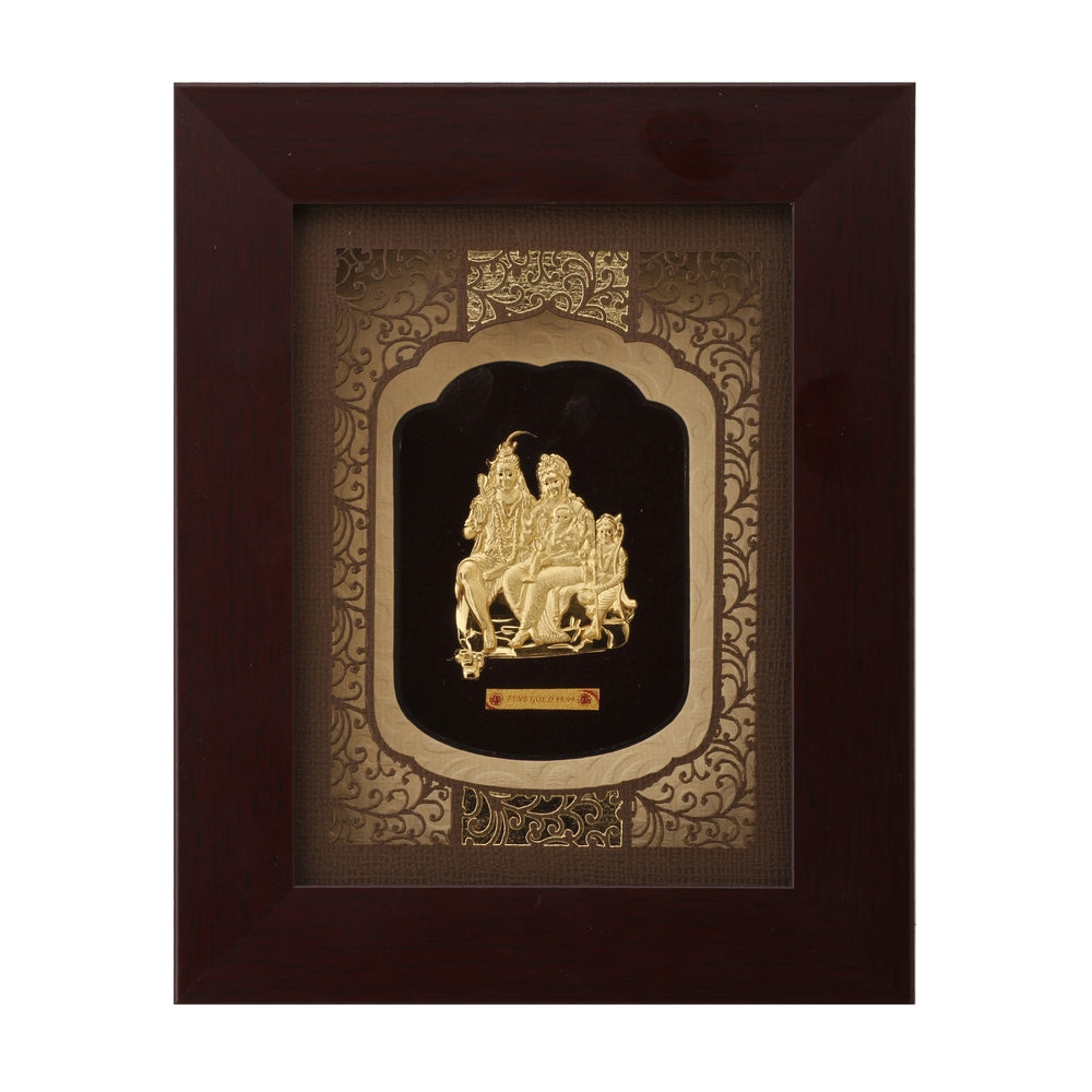 24KT Gold Foil Shiva Parvati with Ganesh Frame